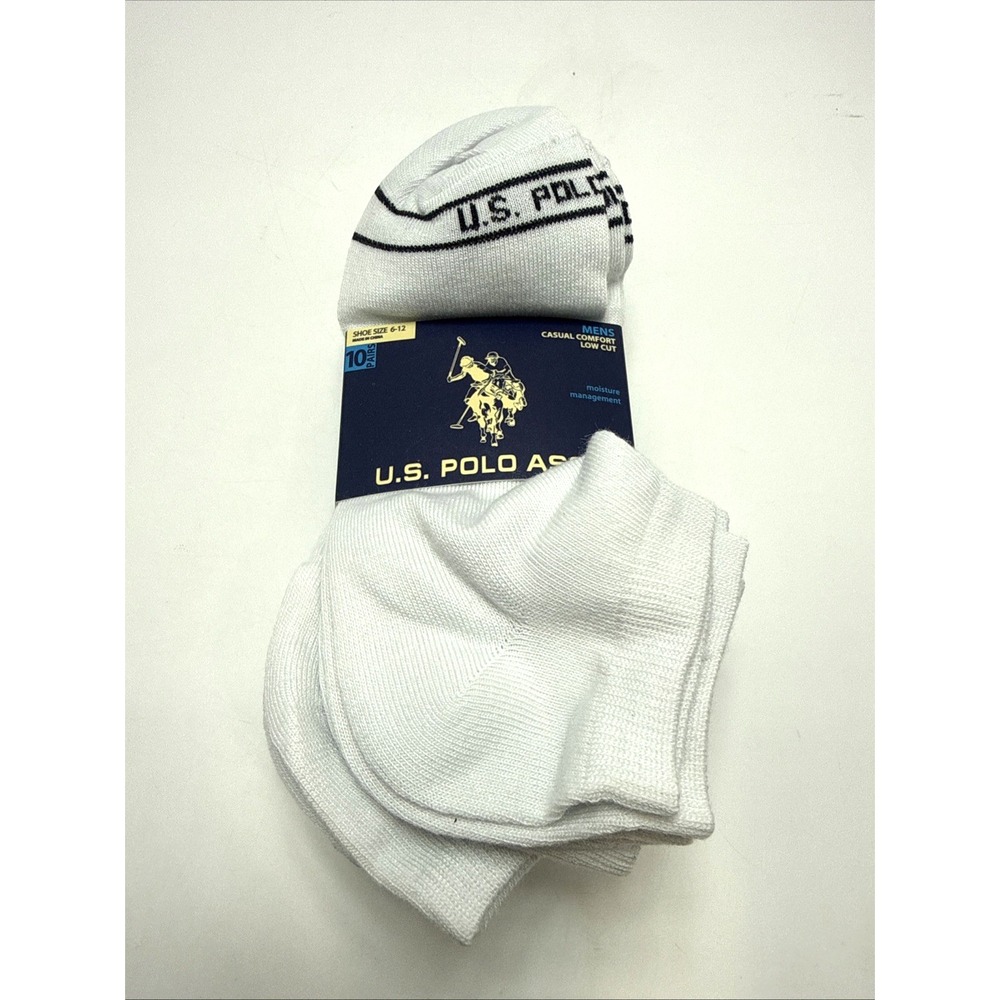 U.S. Polo Assn. Men's 10-Pairs Size 6-12 Low Cut Casual Comfort Socks White